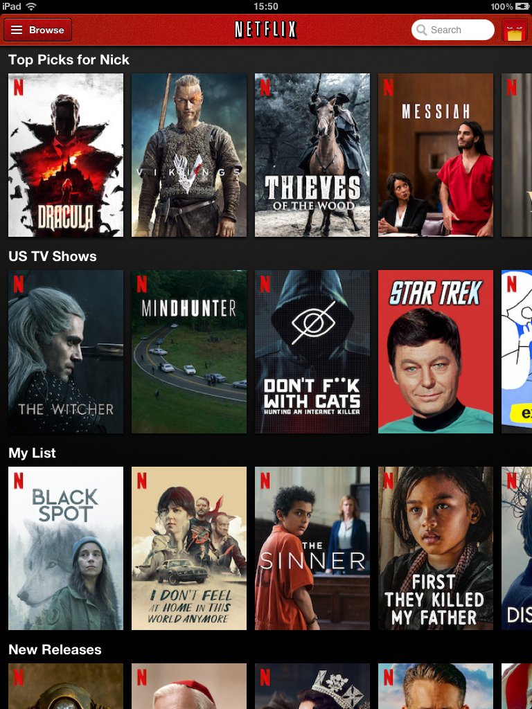 Screenshot of the old Netflix app on a first-generation iPad.