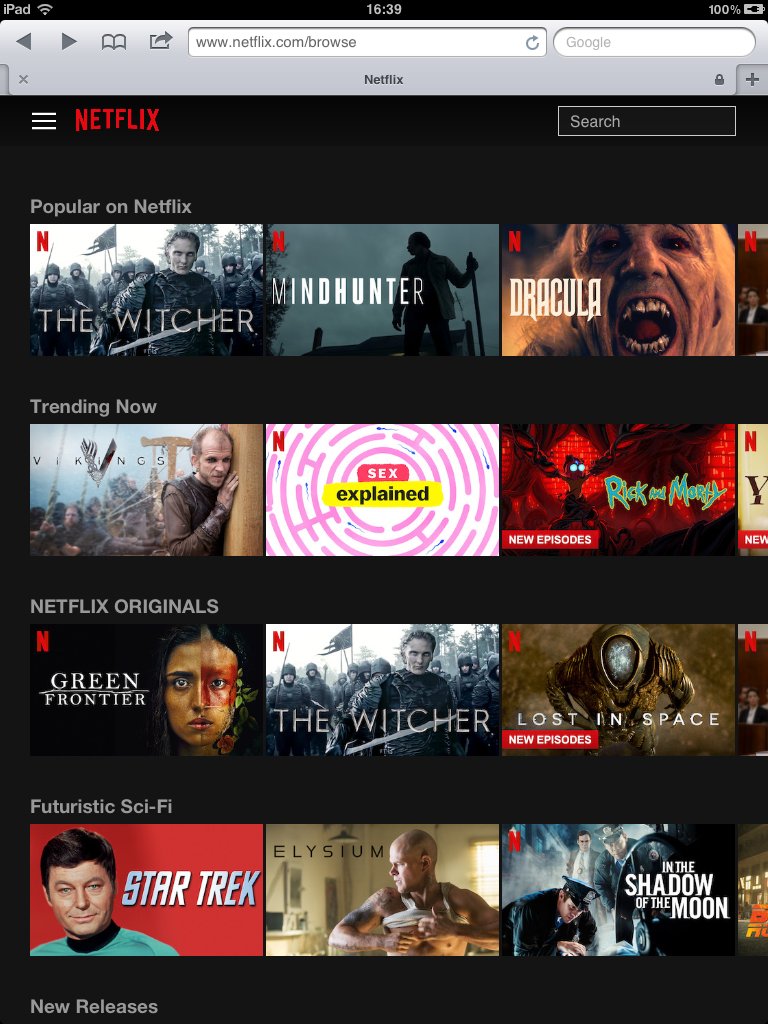 Screenshot of the Netflix website on a first-generation iPad.