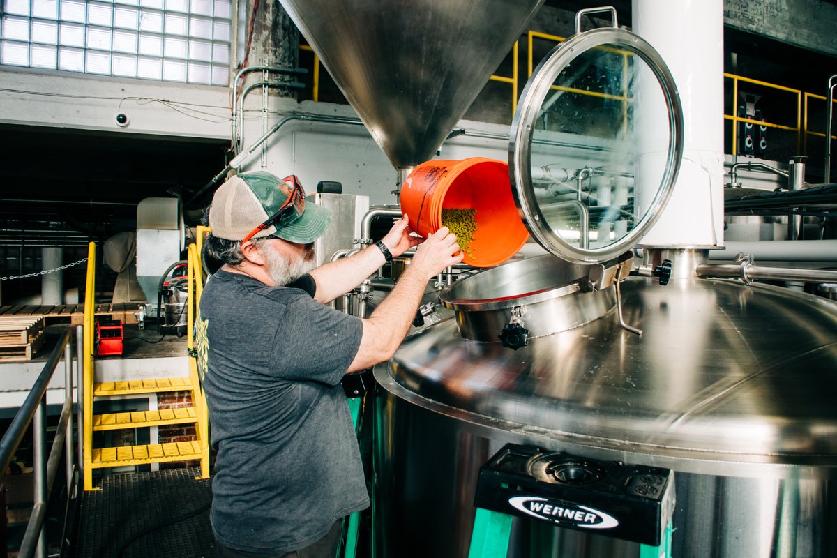 WarpedWing's tweet photo. Earlier this week Paul from @Hopsteiner came out to brew with us. We brewed with their #Sultana hop variety which has strong pineapple, pine, and bright citrus notes. We can't wait to try this one - stay tuned for more details on that! 🍻
#warpedwing #hopsteiner #collaboration https://t.co/UbsAQtt23P