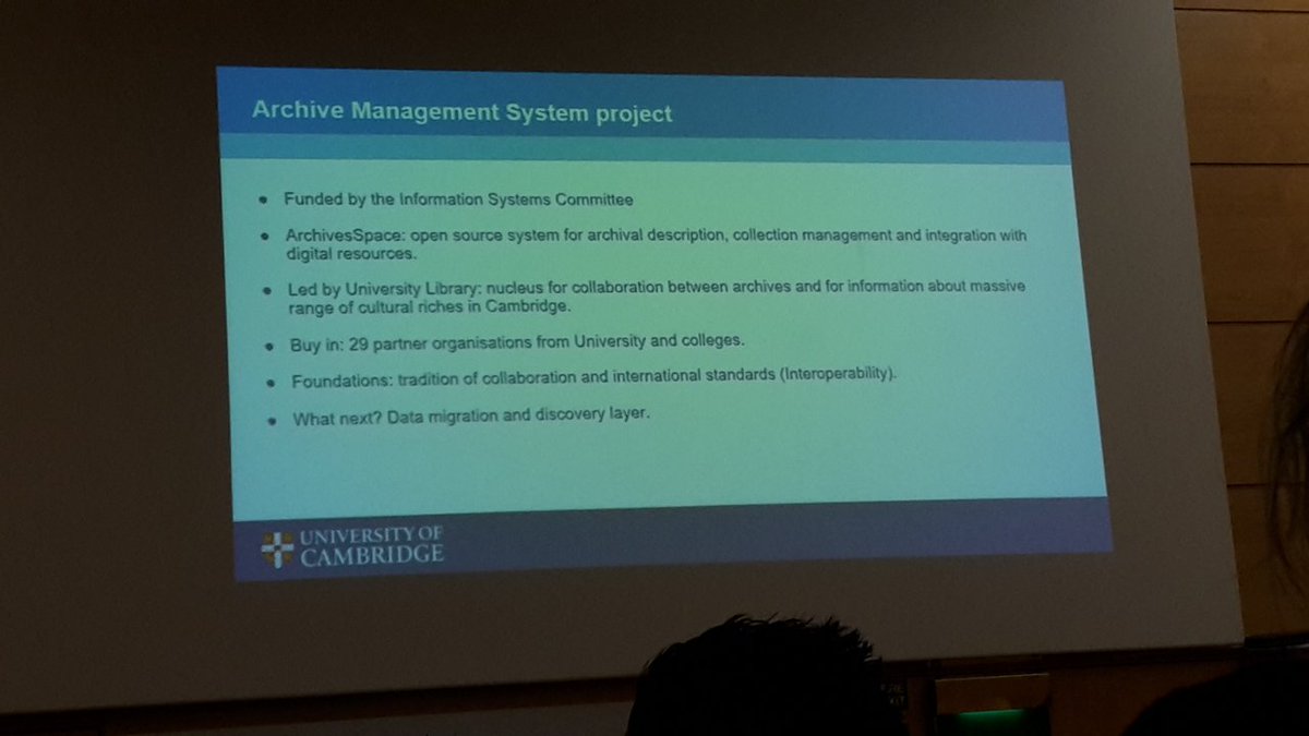 Now learning about <a href="/theUL/">Cambridge University Library</a>'s Archive Management System project which received funding from 29 partner organisations and involves a huge amount of data migration. #CamLibs2020