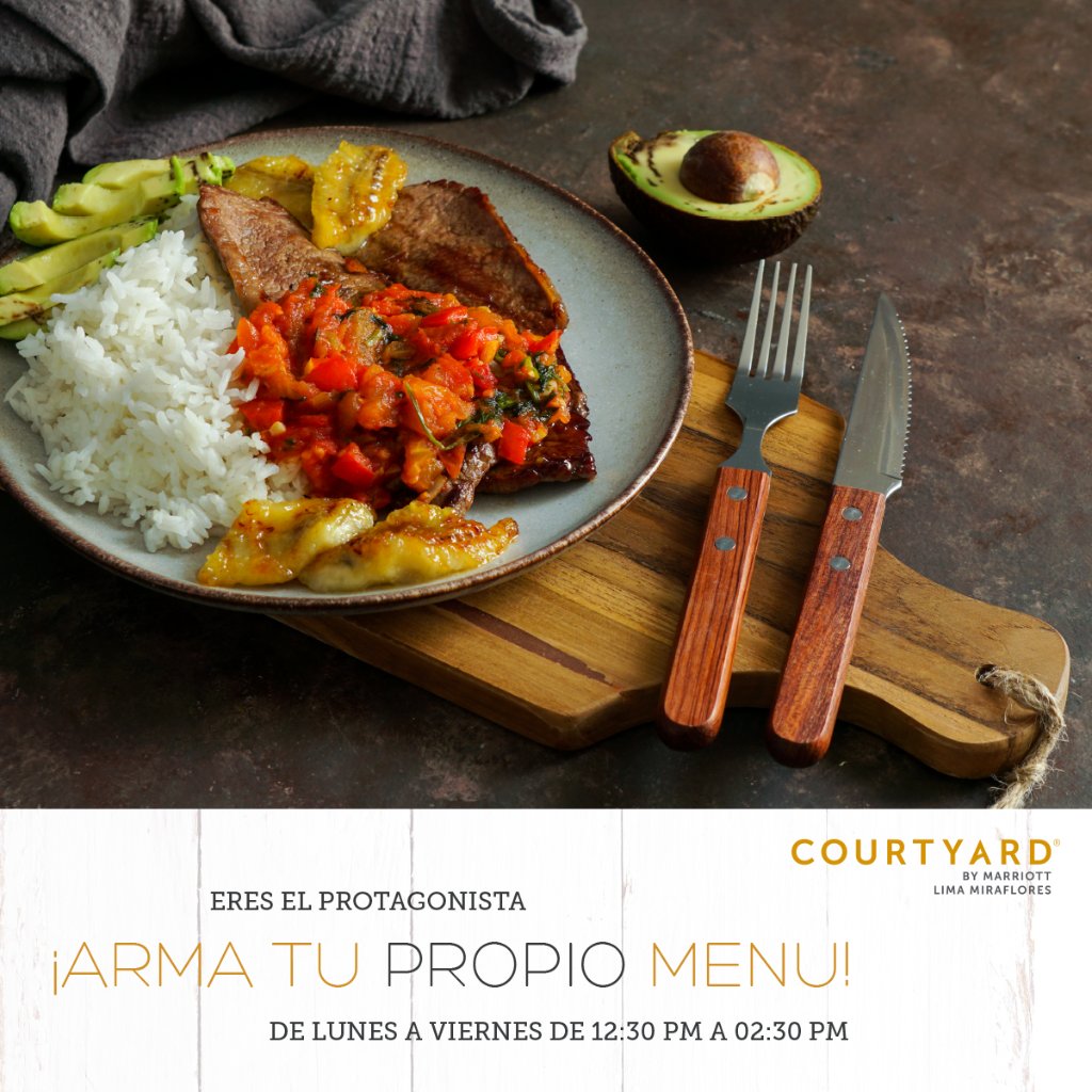 ¡Arma tu propio menú en el #Bistro400 del #CourtyardMiraflores de lunes a viernes de 12:30 pm a 2:30 pm a S/25.00!
Elije entre 1 proteína, dos guarniciones y 1 salsa para crear tu menú ideal
Conoce nuestras opciones:
https://t.co/7SsKBtxgQb https://t.co/9jKG9QxhHV