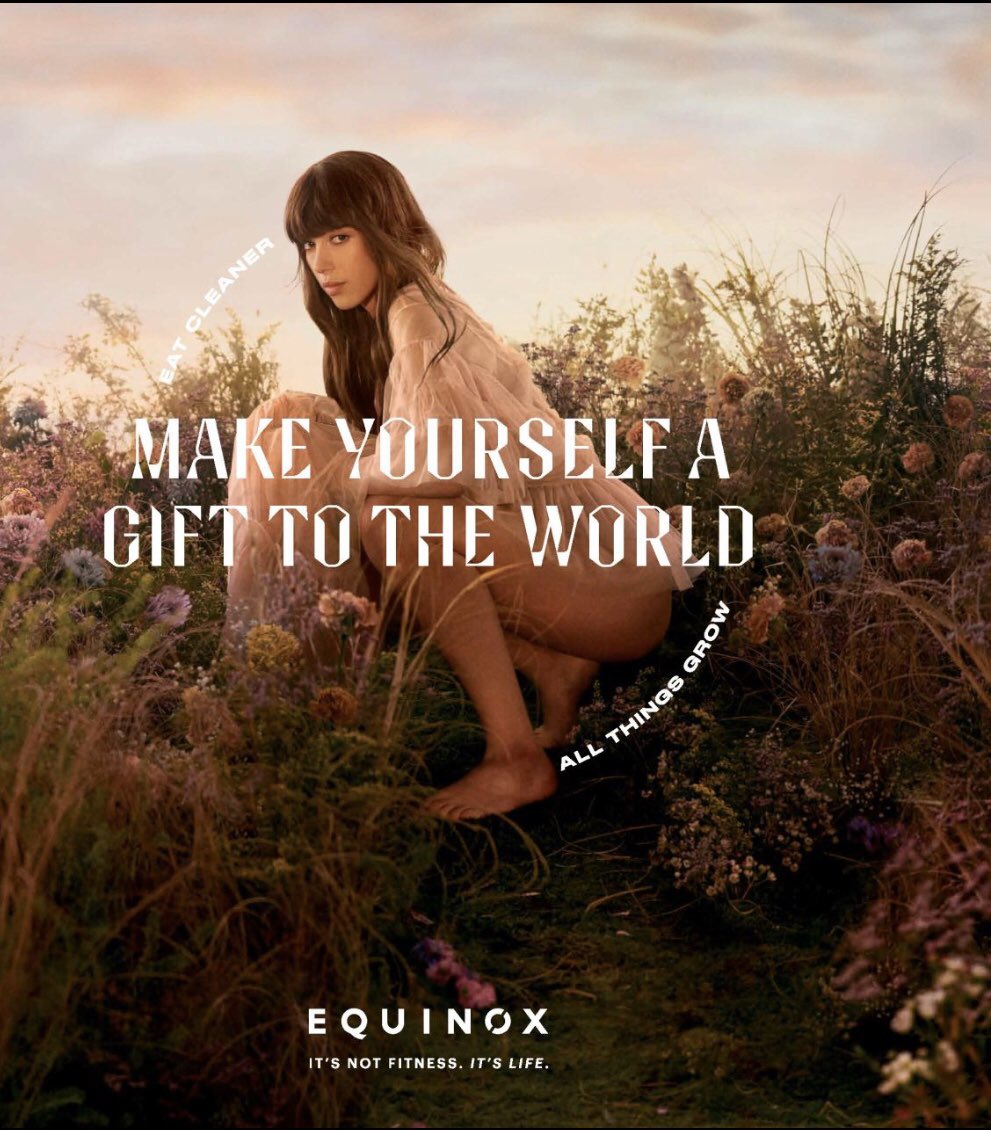 RumbleeBee's tweet photo. Does anyone else think this @Equinox ad looks like she’s taking a shit? At the end of the sentence it should say “...and fertilize the crops of our nation.” #weirdad #wtf #putsomepantson https://t.co/7S1MJsu2KL
