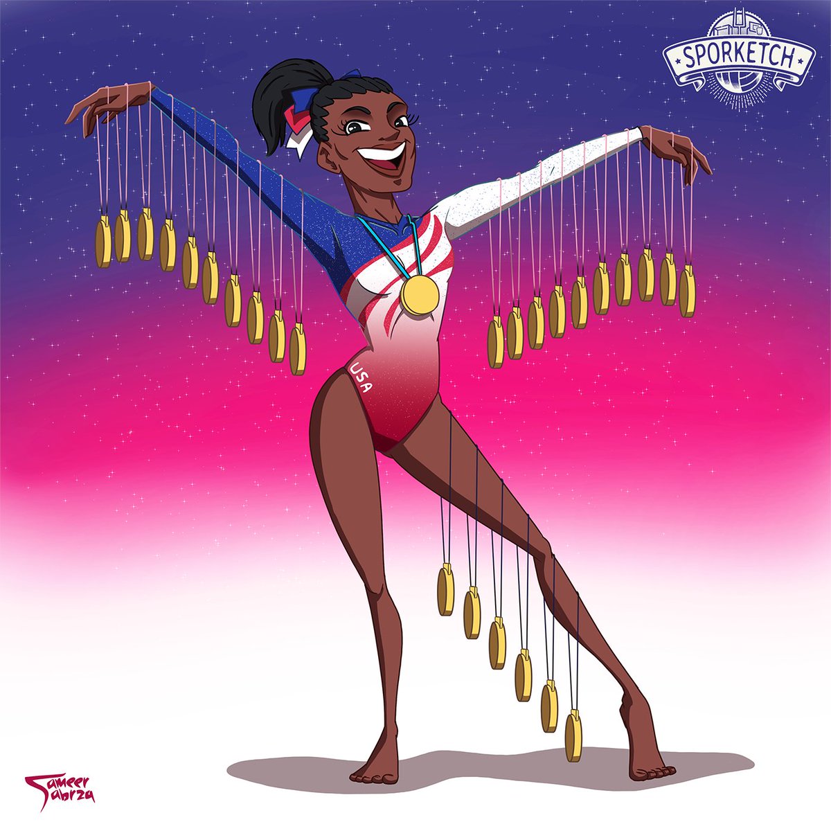 sporketch_main's tweet photo. Simone Biles - The most decorated American gymnast with 27 gold medals, Will she continue to break records in Tokyo 2020 Olympics?

#simonebiles #simone #biles #sporketch #olympics #Tokyo2020 #gymnastics #SameerAburezeq #OmarMomani https://t.co/3t5HmFBRmW