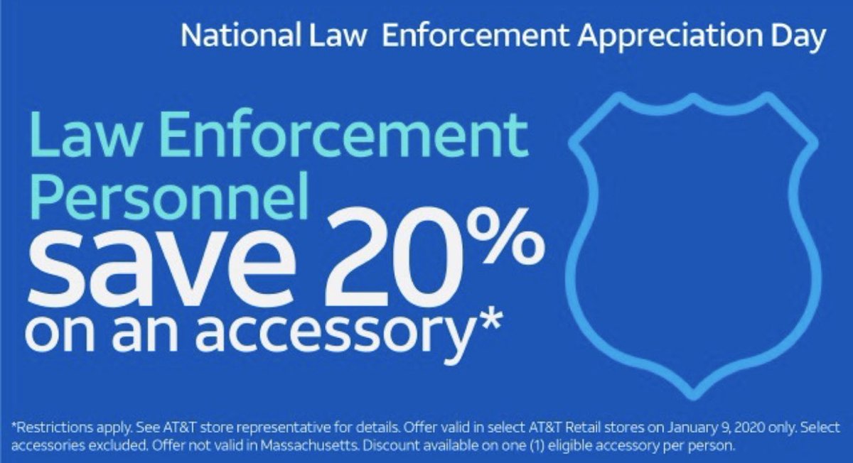 DevonCorns's tweet photo. AT&amp;T supports National Law Enforcement Appreciation Day, and to say thanks, we have a special offer for Law Enforcement Personnel that stop by our store today! #Lead2020 #EastUnleashed #attemployee https://t.co/J9rpvdt1uW