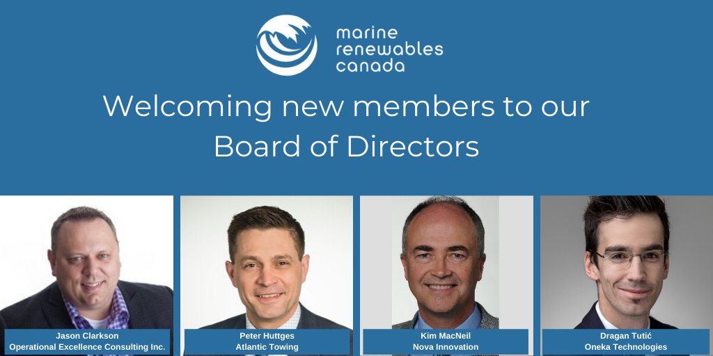Canadian_MRE's tweet photo. We are excited to welcome 4 new members to our Board of Directors from @Operational_Exc, #AtlanticTowing @jdirvinglimited, @NovaInnovation, and @Onekatechno! 

Read more about the experience and expertise they bring to Marine Renewables Canada here: https://t.co/1EVKGIHXWk https://t.co/CCqdeRI845