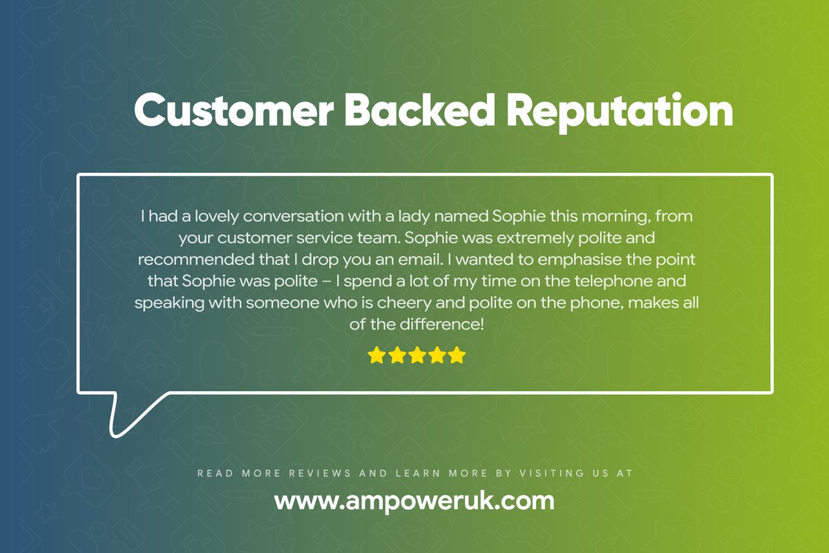 AmpowerUK's tweet photo. We recently received some fantastic feedback!
A massive well done to Sophie within our customer service team for making our customer feel so special 👏🏻✨
#customerfeedback #happycustomer #Ampower #greatwork https://t.co/EgzswLebMx