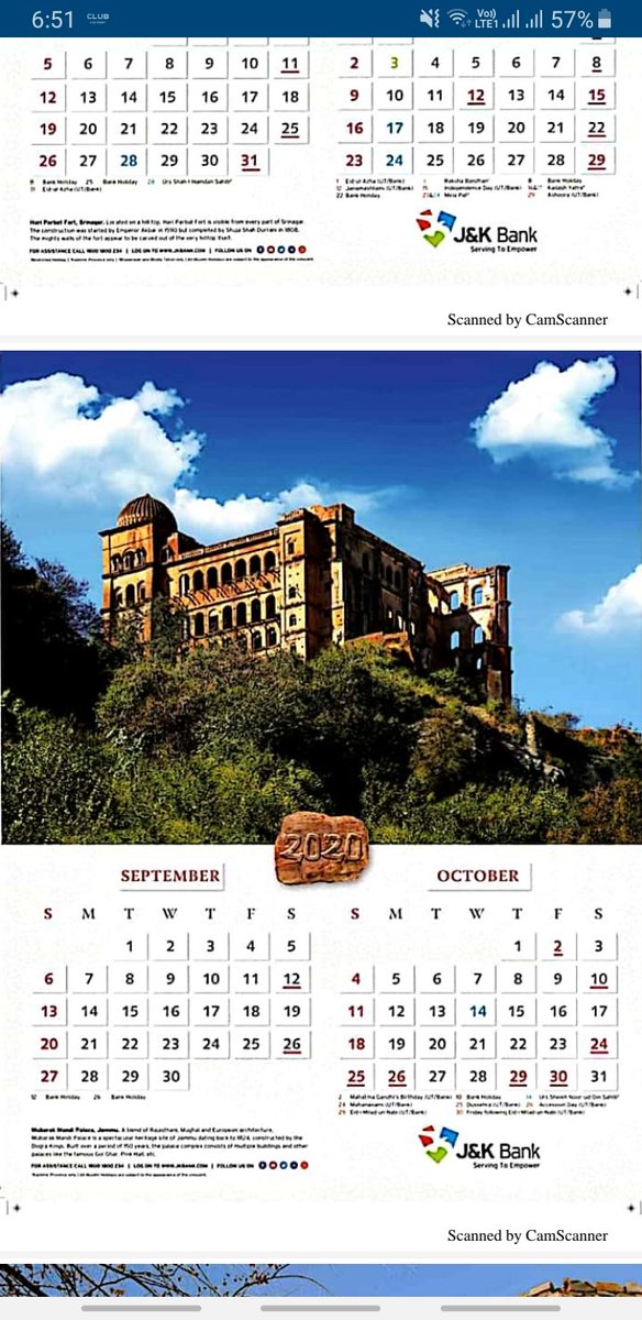 Jammu's #Akhnoor fort and #MubarakhMandi Palace have found a place in @JandKBank calender this year. This has happened first time, #Jammu 'the land of #Dogras' has always remained ignored under #Kashmiri dominance, now time has changed. @VoiceofDogras