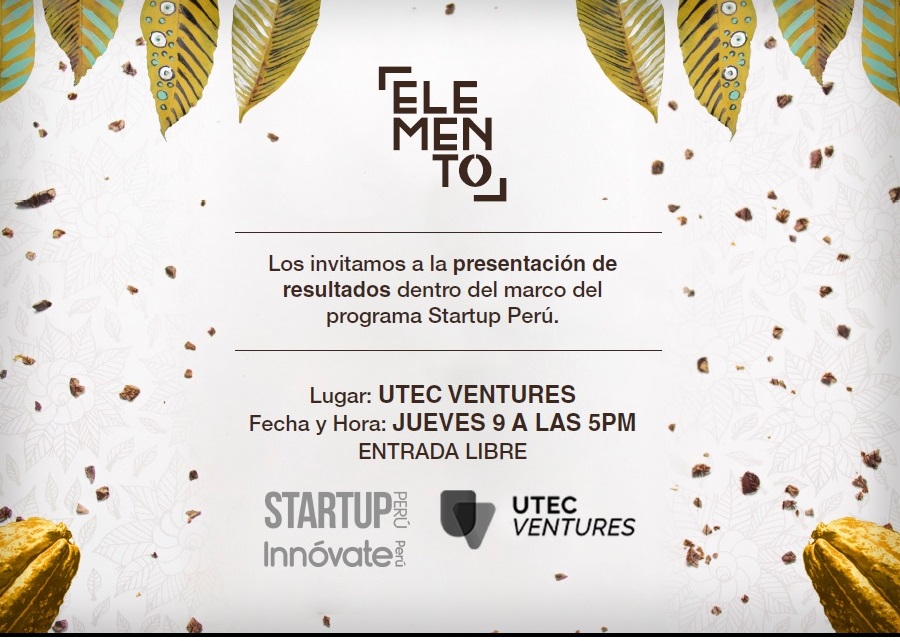Start_UpPeru's tweet photo. #HOY #CompartiendoInformación
Taller de resultados de #Elemento chocolates 🍫👍
#Elemento es un emprendimiento innovador, cofinanciado por el @MINPRODUCCION , a través de @InnovatePeru y su concurso #RetoBio
📆 jueves 9 de enero
📍 @UtecVentures
⌚ 5 pm
✔ EL INGRESO ES LIBRE https://t.co/aUUZA9oGXK