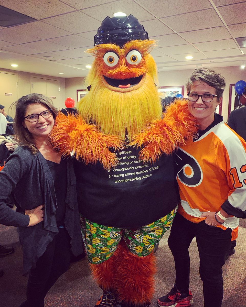 hlfitz's tweet photo. I love @GrittyNHL! Turns out Gritty came from someone with a rainbow umbilical cord considering this belly button. 🤷 Created by pride, love, acceptance and grit! Thanks, @NHLFlyers and @YouCanPlayTeam #flyerspridenight #gritty #grittybutton https://t.co/uyHfywx28k