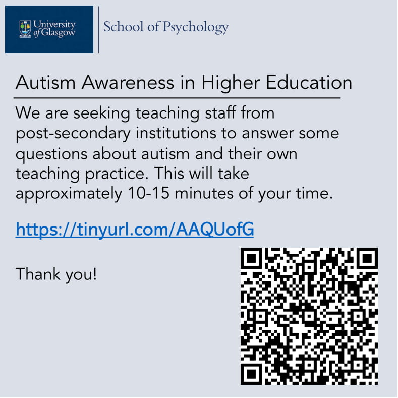 Rhoda_v_Below's tweet photo. Still haven't filled out the amazing Autism Awareness in Higher Education Questionnaire? Here is another chance for all higher education teachers in the UK! 

https://t.co/IRjuXXFCq4

@aussieweegie @boyle_mandie @PhdWomenScot https://t.co/Yuie89hgRD