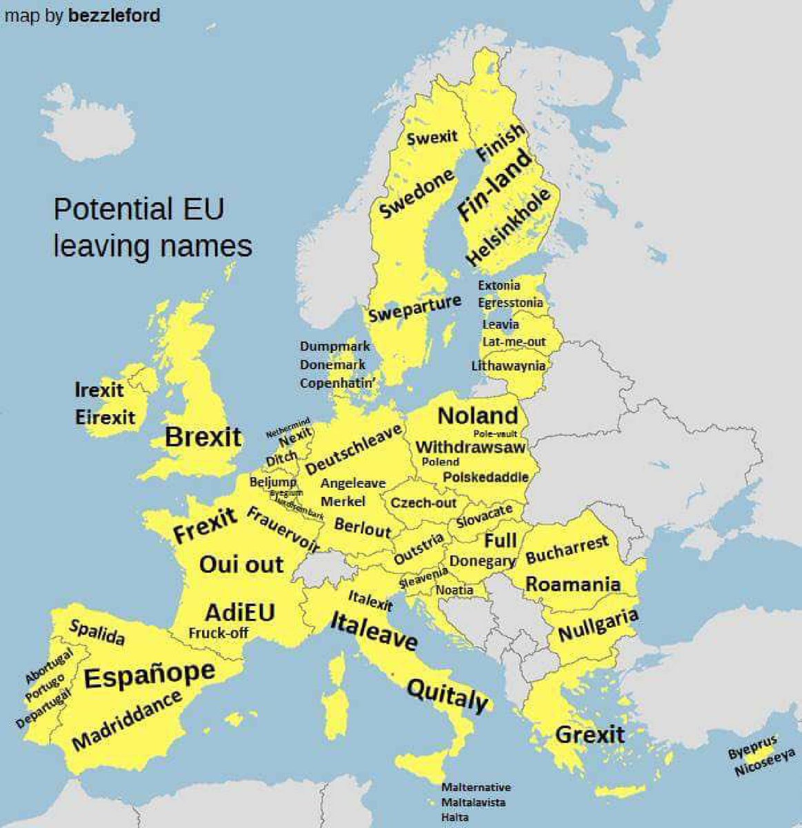 Gitro77's tweet photo. Possibili nomi dell'uscita dei vari Paesi membri dell'Unione Europea #maltalavista #fraurevoir #swedone https://t.co/K6b5NV4l1z