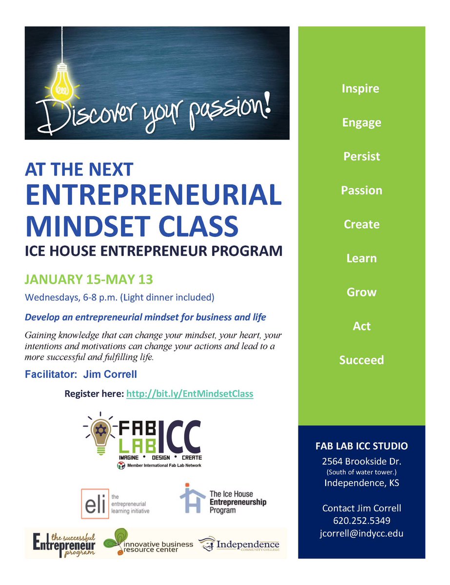 IndependenceCC's tweet photo. Gain knowledge!
Change your mindset!
Join our Entrepreneurial Mindset Class!
๐ง
#myIndy #myFuture #IndependenceCommunityCollege #GoPirates #myPassion #ICCPirates #ICCFabLab #IndependenceKansas https://t.co/JD5mE2zTuC