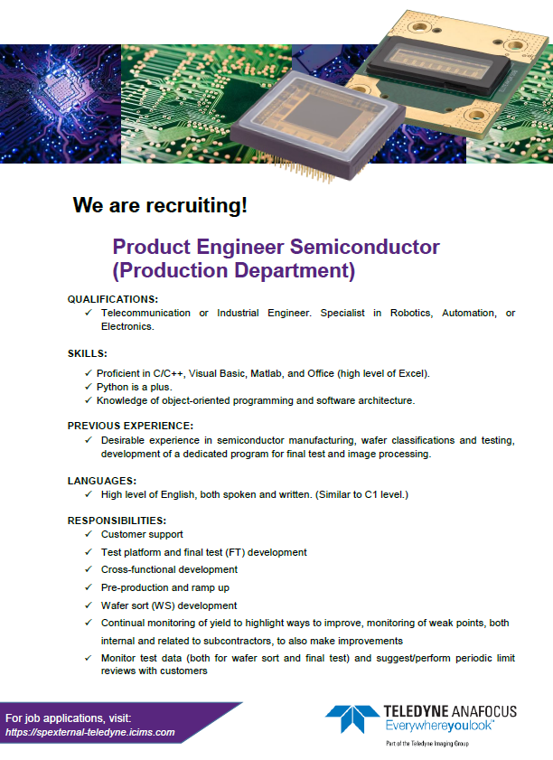 TDYAnaFocus's tweet photo. Teledyne AnaFocus is hiring a Product Engineer!
Estamos seleccionando un ingeniero de producción!
#anafocus #teledyne #ingeniero #ingenieroproduccion #productengineer #engineer #hiring #seleccionando #recrutement https://t.co/mv2Y2sHk0r