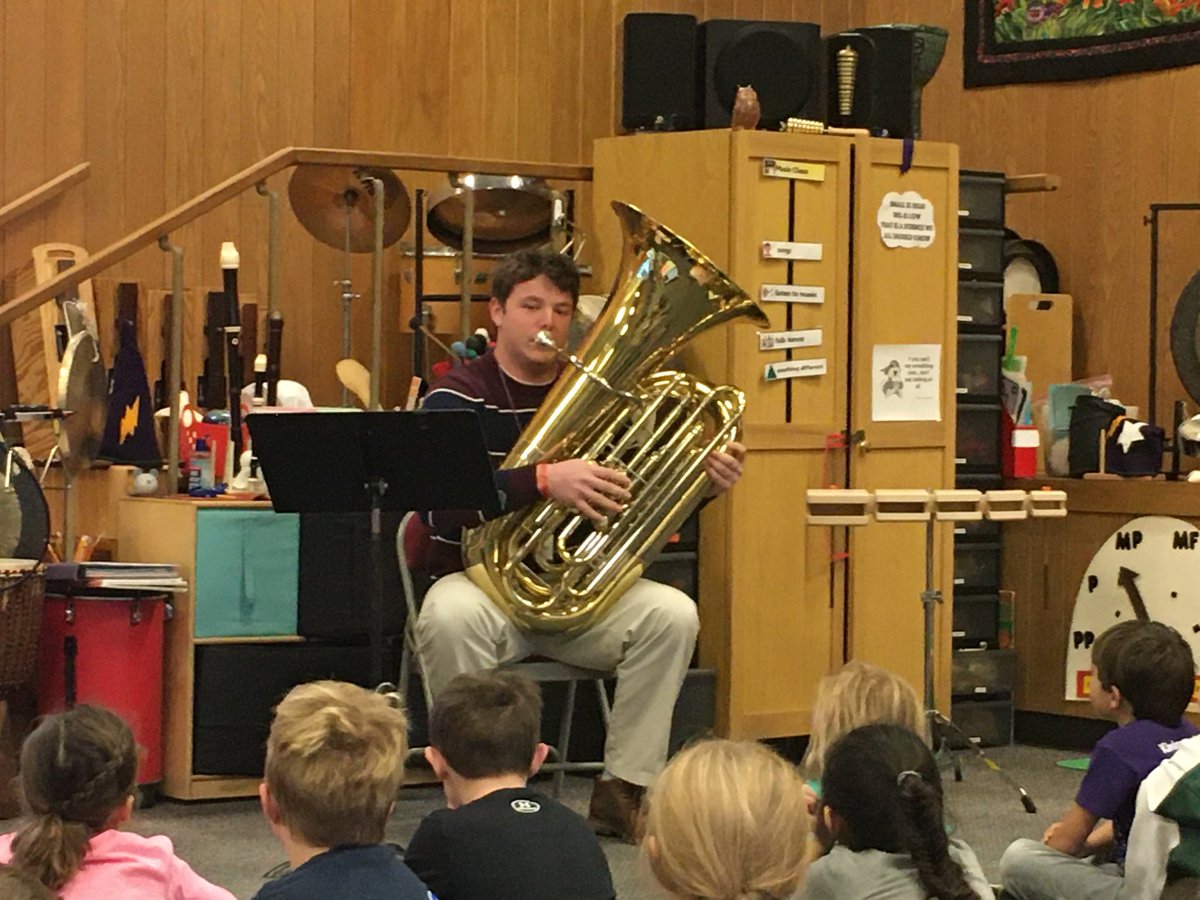 katrinawbeck's tweet photo. Guest tuba player at Willard today!  Our friend and soon to be music teacher from Iowa State.  #d90learns #lovetubastarwars https://t.co/Y76w3OShxo