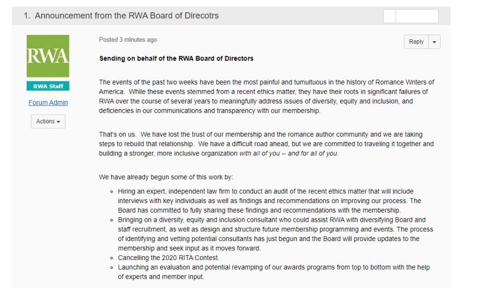 sparkjoyromance's tweet photo. 🚨🚨 RWA President Damon Suede has resigned effective immediately. 🚨🚨
 
Executive Director Carol Ritter has resigned and agreed to stay on for a few months for a 'smooth transition.' https://t.co/r9tsAW8Iv2