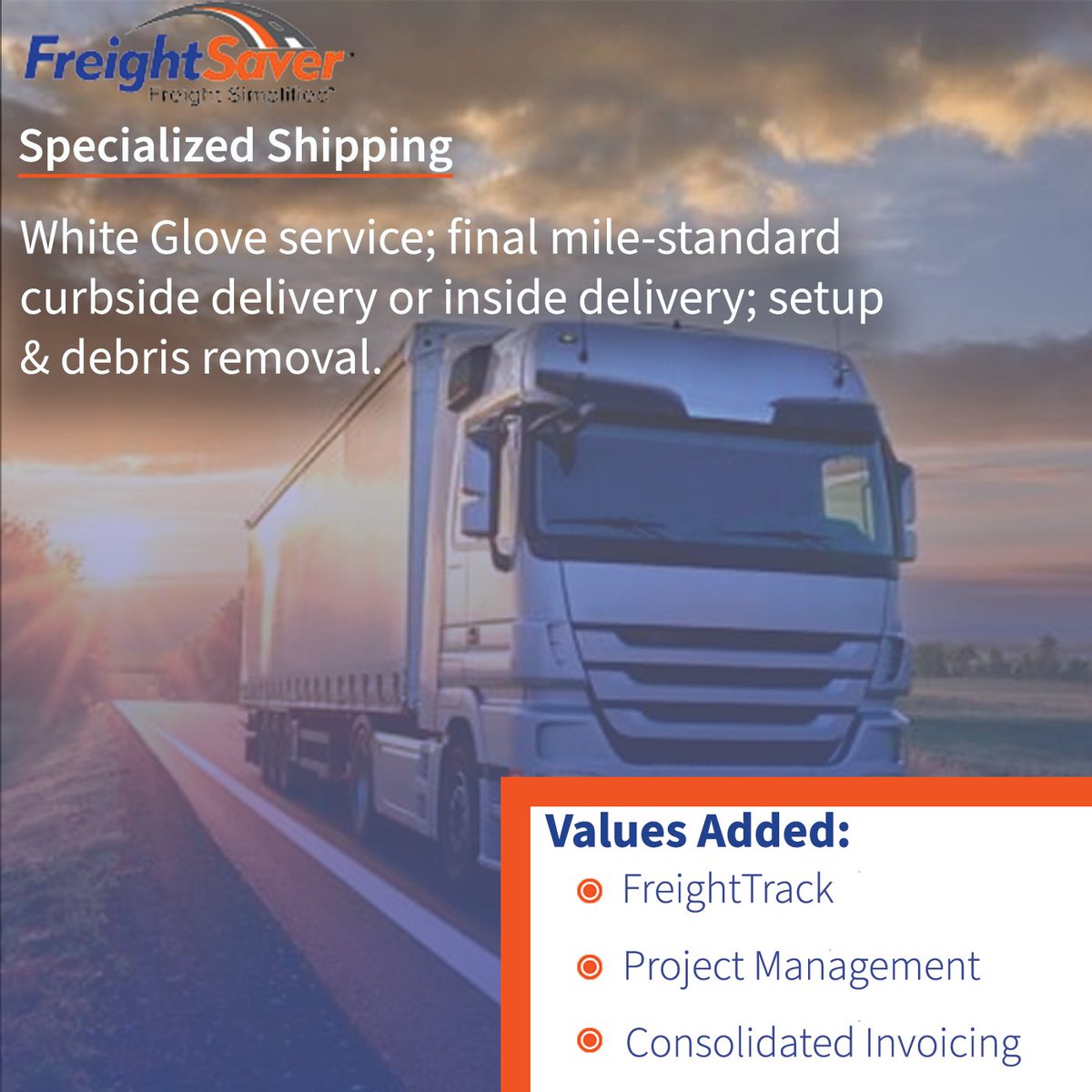 FR8Saver's tweet photo. Today the highlighted service will be our Specialized Shipping services! When it comes to those highly specific dates, products, and services you may need FreightSaver has the answer for you. #Logistics #GotFreight https://t.co/Mzne7LJsHh