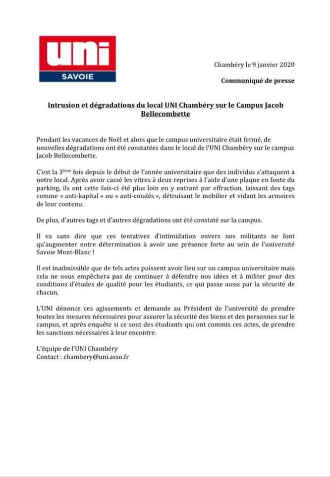 droiteuniv's tweet photo. L'absence de sécurité sur nos campus est de plus en plus visible ! Les dégradations-agressions se multiplient sans que le ministère et les présidents d'université ne réagissent !

Notre réaction suite aux nouvelles dégradations dans notre local sur le campus Jacob Bellecombett ⤵️ https://t.co/iGFsr4luF1