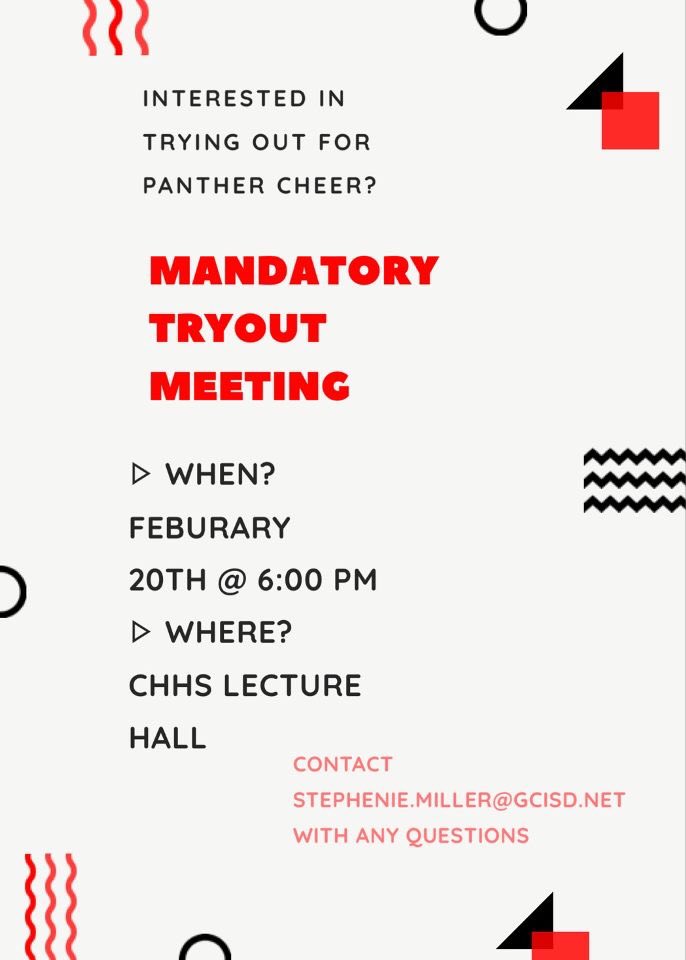 Don’t miss our mandatory tryout meeting for the 2020-2021 season! #chpantherpride