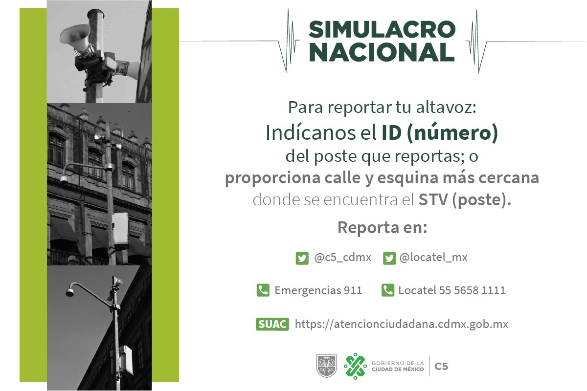C5_CDMX's tweet photo. ¡Que no te agarre desprevenido! Si durante el #SimulacroCDMX2020 identificas una falla a un altavoz 📢 cercano a tu casa 🏡, oficina 💻 o escuela 🏫, realiza tu reporte de la siguiente manera ⬇: @locatel_mx  #LaPrevenciónEsNuestraFuerza https://t.co/J4nnZWpNWD
