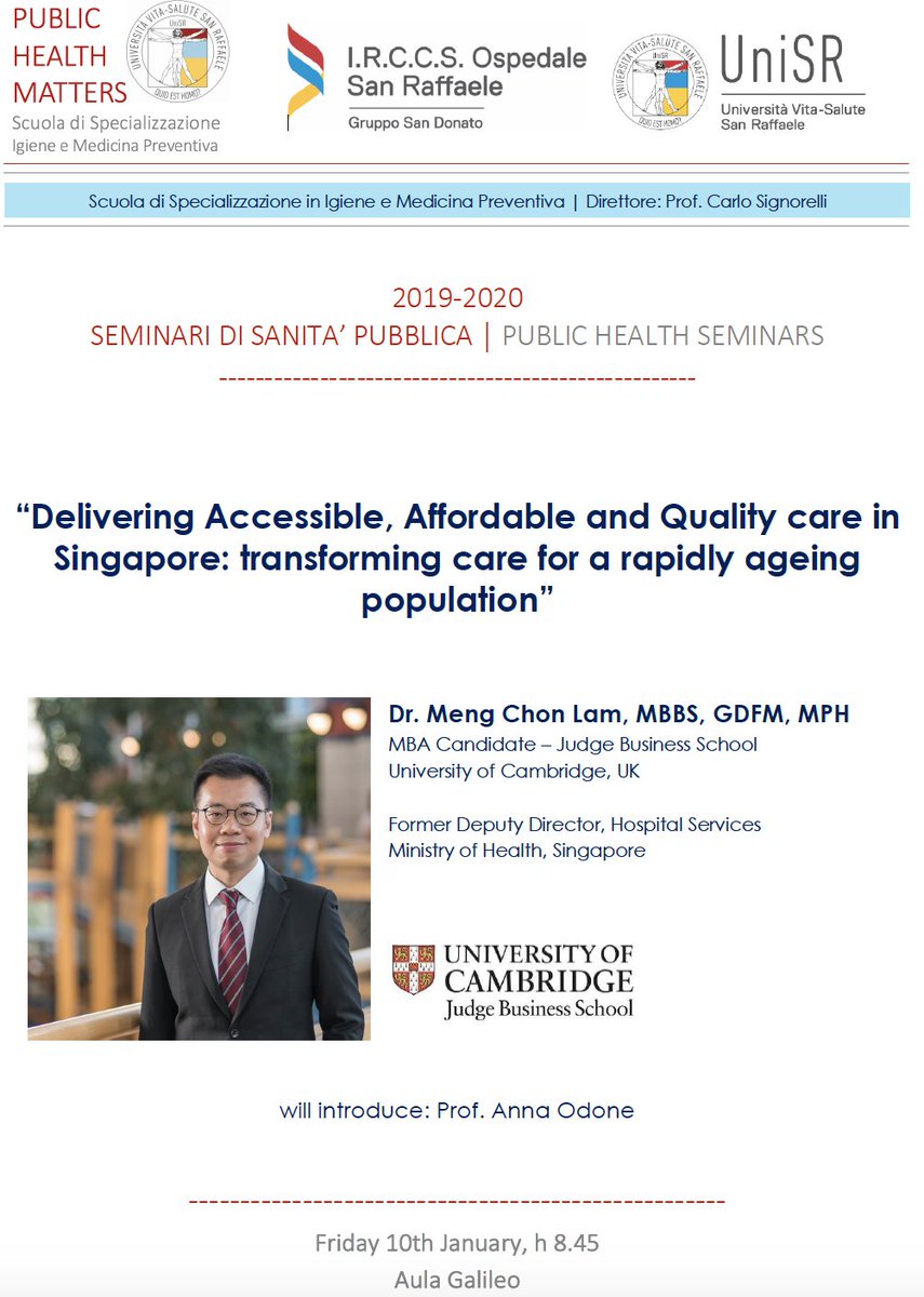 PublichealthU's tweet photo. Il 10 gennaio alle 8.45 in aula Galileo della @MyUniSR  Seminario sul sistema sanitario di Singapore tenuto dal dr. Meng Chon Lam. https://t.co/sAXmq8c6l3