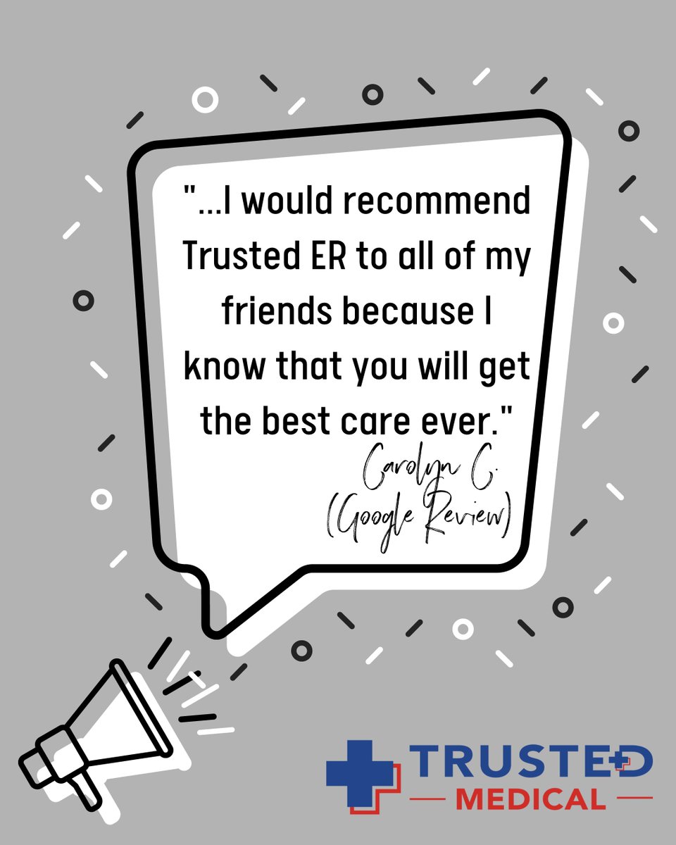 Referring us to someone you care about is the best complement we could ever receive! Thank you so much for saying such kind things about Trusted ER - Hurst, Carolyn. #TrustTheDiffERence #TrustedER #TrustedMedical #TMC #TER #TrustedTeam