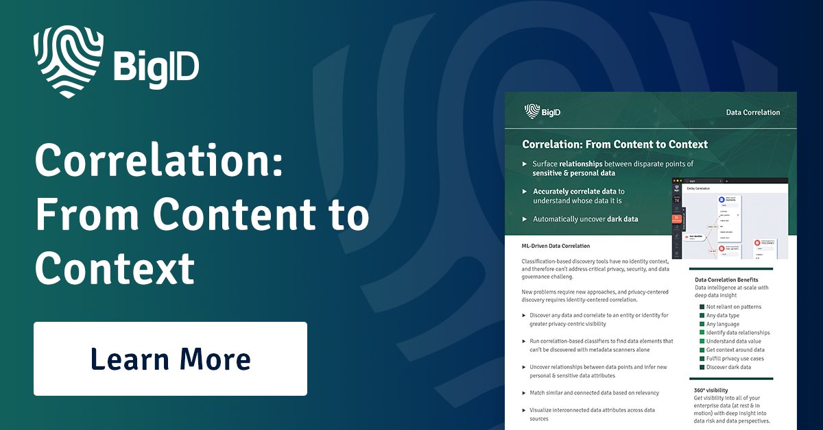 bigidsecure's tweet image. Correlation adds a new dimension to data discovery and data privacy - find out how &amp;gt;&amp;gt; bigid.co/correlation #DataRights #DarkData #DataCorrelation
