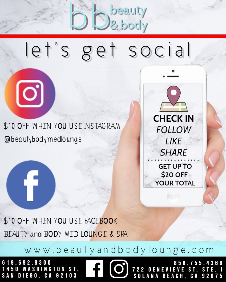 bb_lounge's tweet photo. Let's Get Social ✨  
You can now receive up to $20 OFF your total by doing the next four simple steps: CHECK IN • LIKE • FOLLOW • SHARE! Easy as #PIE! 
Show our #FrontDeskTeam that you've completed these steps &amp; you'll receive $10 OFF each social media platform you share on! https://t.co/siUfLSEUKu
