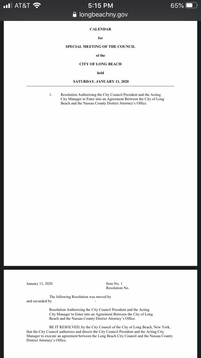 JohnAsbury's tweet photo. Long Beach City Council just announced a special city council meeting to approve an unspecified agreement with the Nassau DA https://t.co/8ZqFDP8ceH