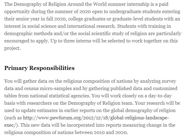 conradhackett's tweet photo. Please RT: 17 paid DC summer internships at @pewresearch have just been announced!

Work with my demography of religion team https://t.co/bjkO66D43l
or consider many other positions: https://t.co/mpwDFpHlih

We have opportunities for grad students and advanced undergrads. https://t.co/zbVWqPfpHQ