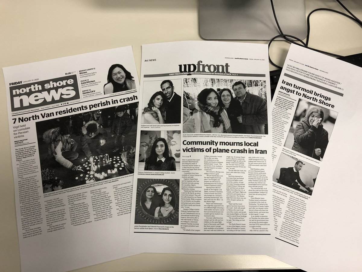 We are just about to go to print with our final version of the #FlightPS752 story. Seven #NorthVan victims. It has been an emotional couple days. I tossed and turned all night and I never even met them.
