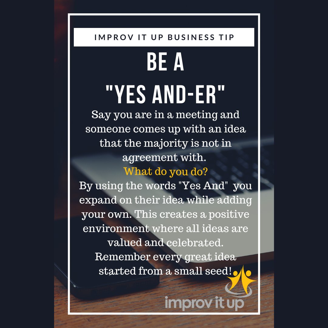 improvitup's tweet photo. Do you know a "Negative Nancy"? A person who says No to everyone's idea at work? She may need to understand how the rule of "Yes And" works...and we can help her! https://t.co/7tG3uwLbmb