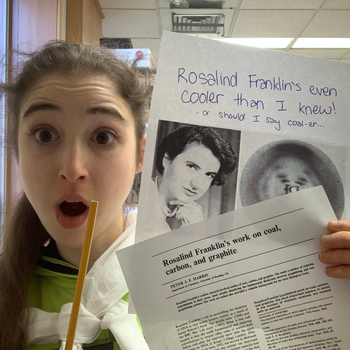 About her work on DNA, there's much to say - but she also did work on coal that's really cool! It’s hard enough to try to get Rosalind Franklin credit for contributions to solving structure of DNA...  http://bit.ly/2t6bgDs  #366DaysOfScience  #biochemistry  #scicomm  #realtimechem