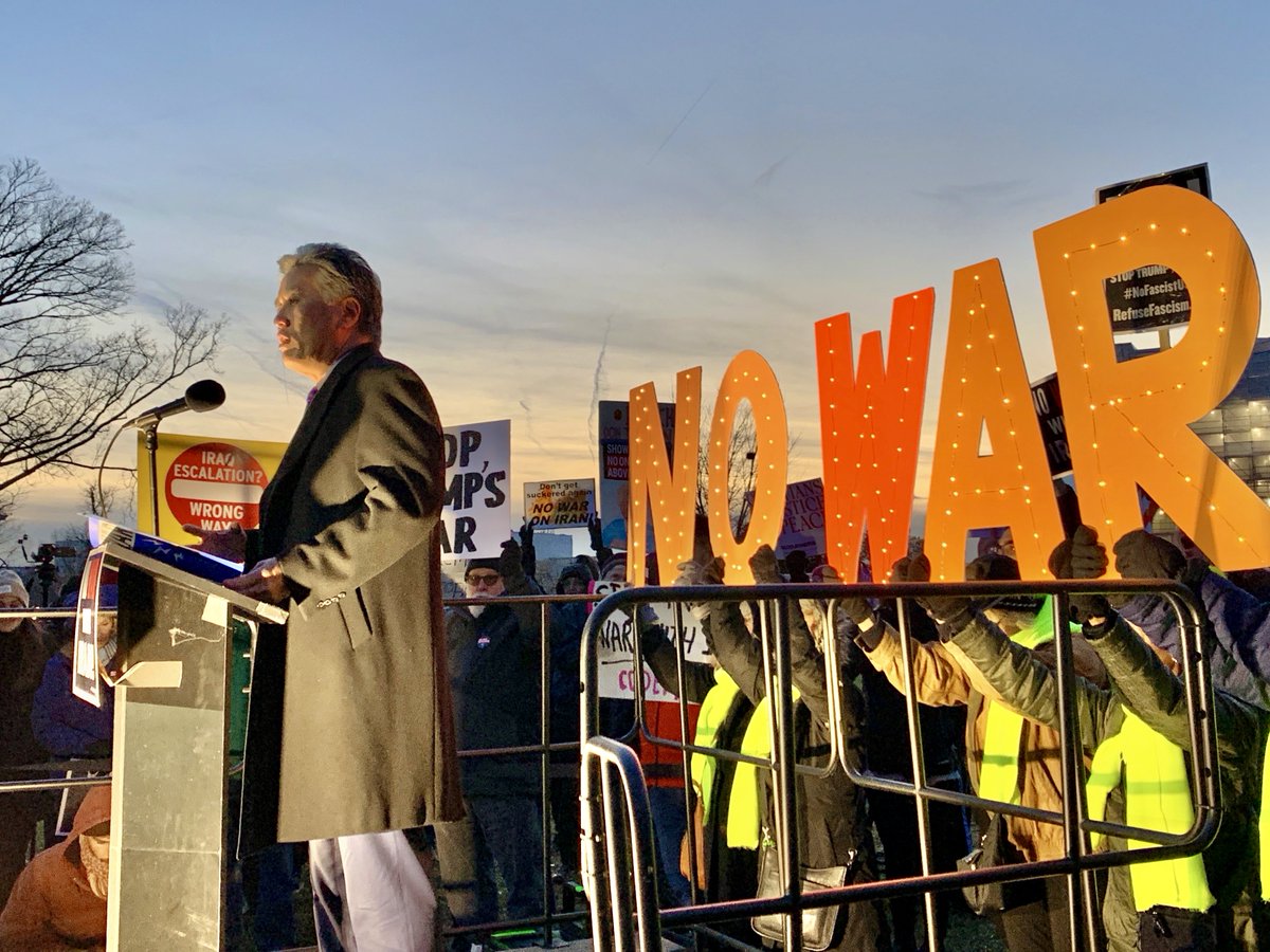 Mark Takano speaks at press conference opposing war with Iran. 
