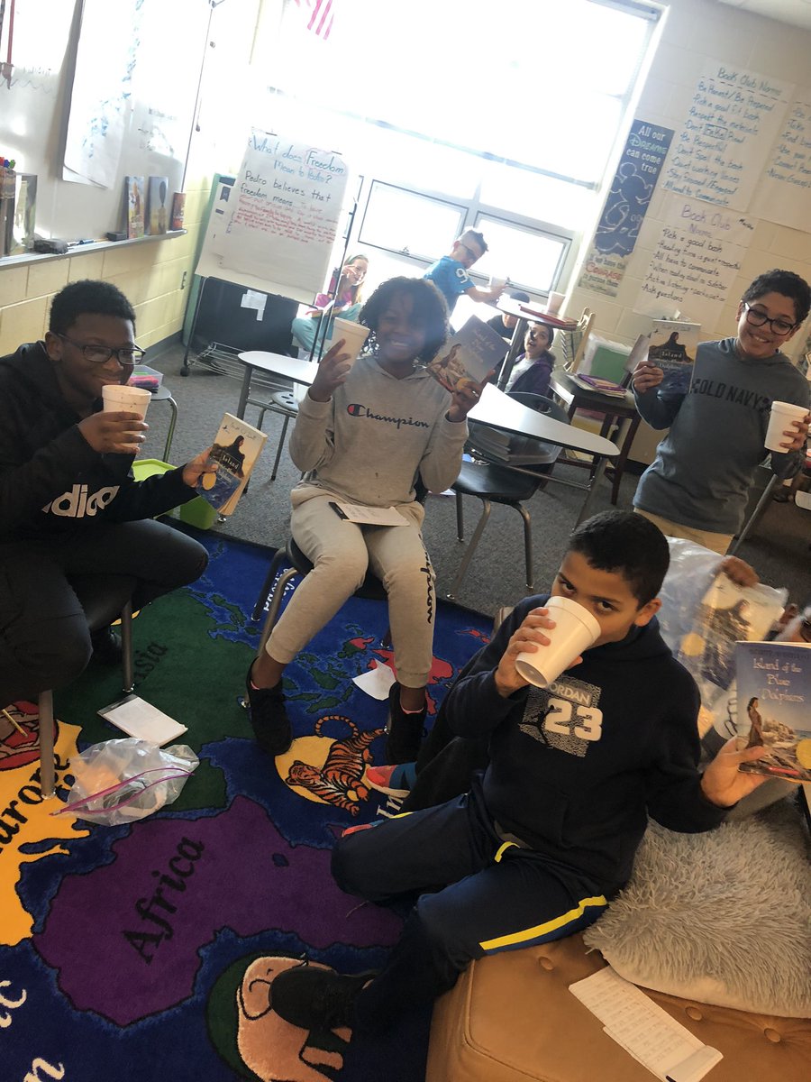 TravelinReaders's tweet photo. We had our final book club celebration today! With a little hot chocolate on this two hour delay day, we discussed the ending to our novels! ❄️Can’t wait to start our new books next week. @ChrisYungES @PWCS_Elem_LA https://t.co/ptKQkfo156