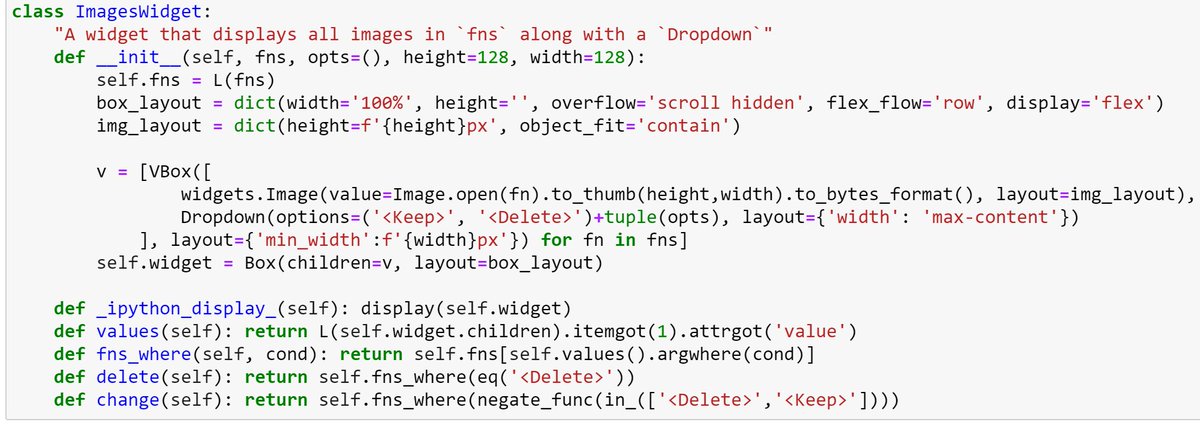 jeremyphoward's tweet image. Did you know that with @ProjectJupyter ipywidgets you can create an image cleaner GUI in half a screen of code? (This example is from fastai v2)