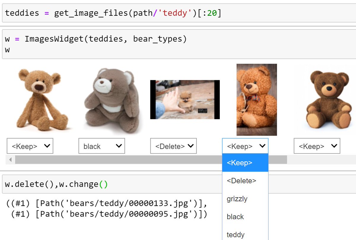 jeremyphoward's tweet image. Did you know that with @ProjectJupyter ipywidgets you can create an image cleaner GUI in half a screen of code? (This example is from fastai v2)
