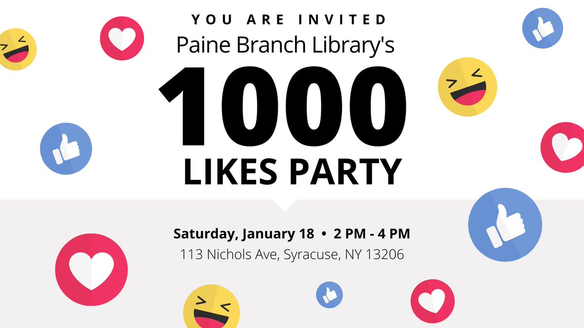 OCPL_CNY's tweet photo. This Saturday, celebrate @PaineBranchLib milestone event of 1000 Likes on Facebook! 
2:00 PM-4:00 PM
https://t.co/zSMsXrISLt

Balloons, snacks, Facebook themed cookies and more! https://t.co/dDZyS40u8S