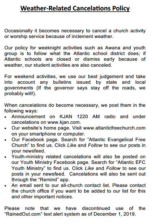 atlanticefree's tweet photo. It's that time of year!  Here's our Weather-Related Cancelations Policy: https://t.co/4vu51JMYOG