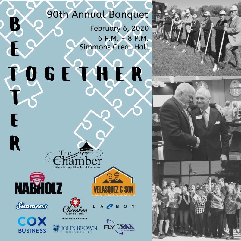 Did you know the 2020 Annual Banquet will mark 90 years since the first Siloam Springs Chamber of Commerce Annual Banquet took place?!  Don't forget to purchase your tickets to this awesome community event at the link below!

siloamchamber.eventbank.com/event/2020-ann…