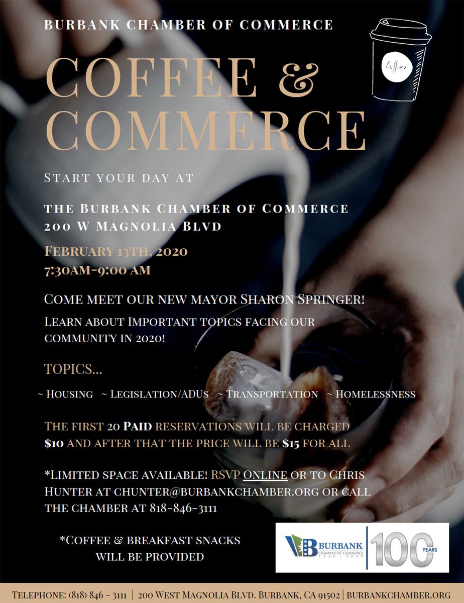 Make your reservations soon for Coffee and Commerce. February 13, 2020.