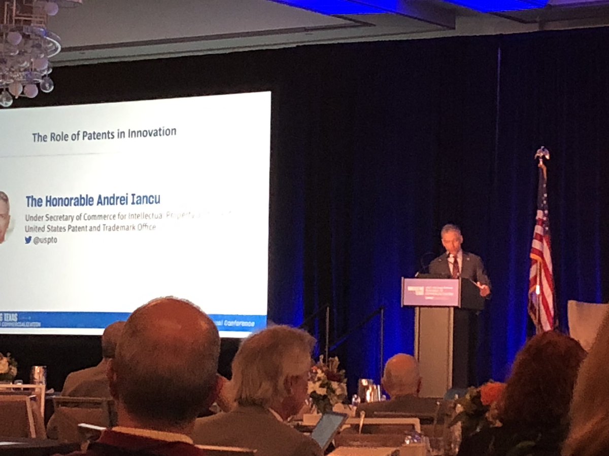 LindaLopezGeo1's tweet photo. Thursday Thoughts...The Honorable Andrei Iancu #TAMEST2020 chronicling the history and impact of #intellectualproperty. Did you know that the 10 million patent was issued on 6/19/19? https://t.co/NBGyZFrSlB