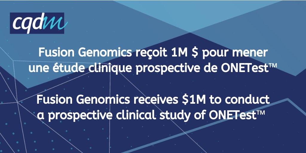 CQDM (@cqdm_canada) on Twitter photo We're delighted to announce that <a href="/fusiongenomics/">Fusion Genomics</a> has been awarded $1 million to conduct a prospective clinical study evaluating its ONETest™. More information: cqdm.org/en/news-and-ev… We're delighted to announce that <a href="/fusiongenomics/">Fusion Genomics</a> has been awarded $1 million to conduct a prospective clinical study evaluating its ONETest™. More information: cqdm.org/en/news-and-ev…