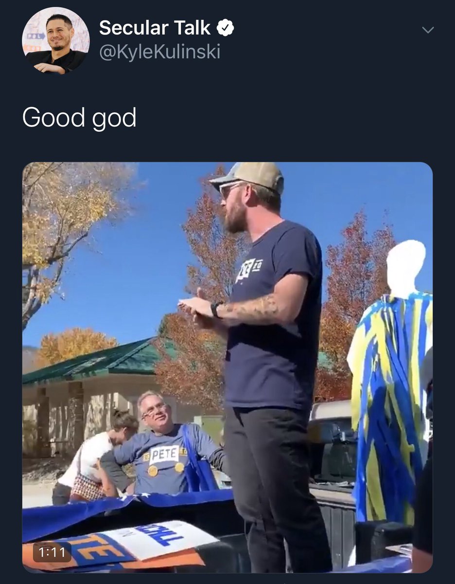 KyleKulinski's tweet image. Here’s me making fun of your dad jokes and Mayor Pete’s dance. But congrats on your virtue signaling points.