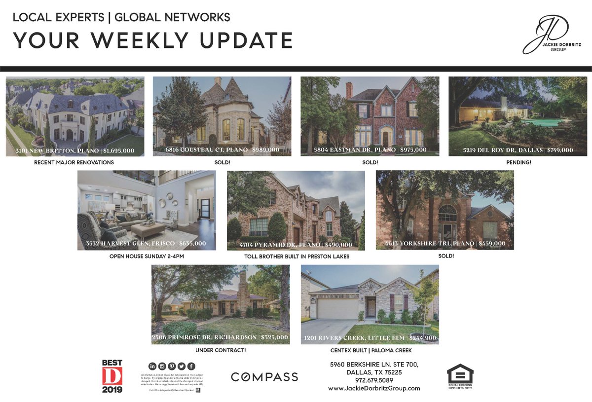 jackiedorbritz's tweet photo. Here's the latest!! #JDGWeeklyUpdate
Come see us @ 3532 Harvest Glen, Frisco this weekend 🎉
Full Listing Details → https://t.co/bE9CPZaWuA
#jackiedorbritzgroup #openhouse #compass #realestate https://t.co/KIfElxQqBC