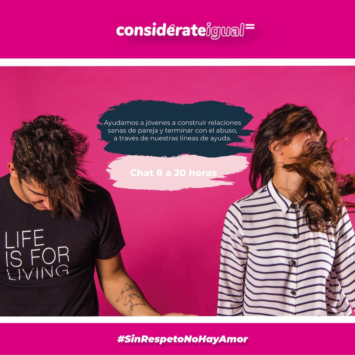 🆘Nuestro objetivo es acompañarte y ayudarte. 
⁉️Resolver tus dudas y orientarte. 
🔈Cuenta con nosotras, no estás sola, no estás solo. 
Chat gratuito de 8 a 20h L-V 
💻 considerateigual.es
#SinRespetoNoHayAmor
#ConsidetateIgual
