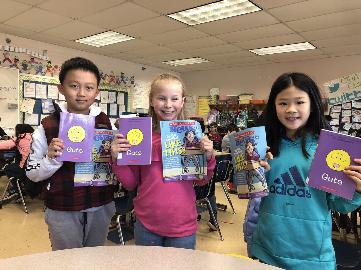 MES_MsCrenshaw's tweet photo. Students are thrilled to read their new library book, Guts, and read more about the book’s author in this week’s Scholastic News! Great timing @MWES_Library, thank you! #guts #scholasticnews #read #texttotextconnection https://t.co/54I83fzfgF