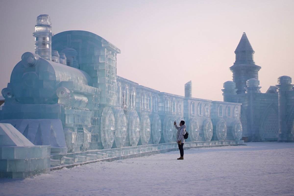 NoemaMag's tweet photo. A man visits ice sculptures ahead of the annual Harbin International Ice and Snow Sculpture Festival in China, Jan. 4, 2020

📸: Aly Song/@Reuters https://t.co/97KIfB5elh