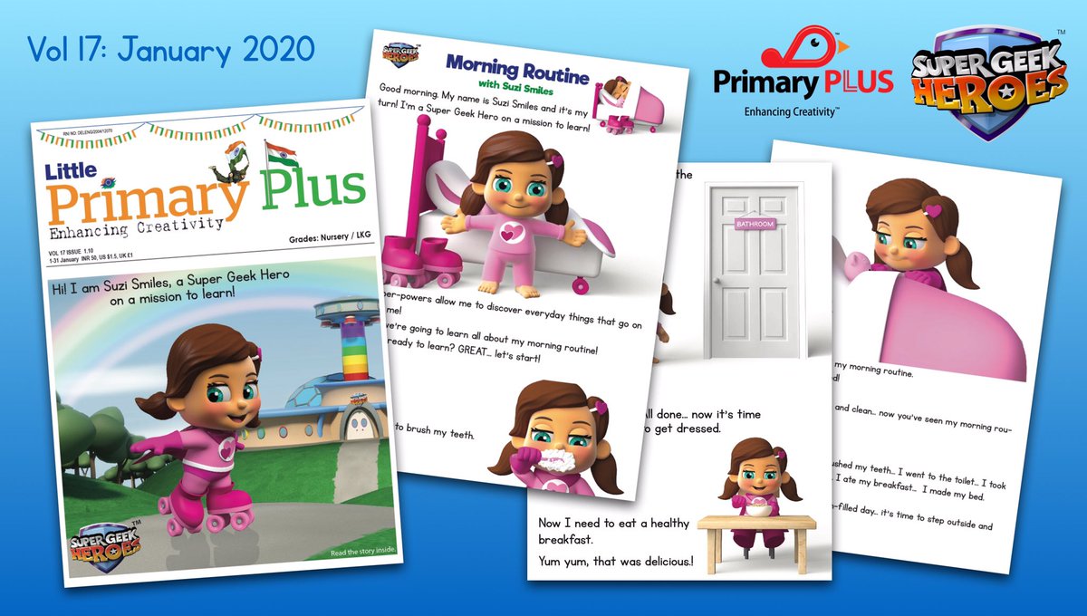 DavLawJones's tweet photo. @supergeekheroes feature with Primary Plus Media &amp; Suzi Smiles makes front cover. January Primary Plus Vol 17 launches next week, distributed to over 2000 Indian schools &amp; over 1 million subscribers will share in the learning fun! #supergeekheroes #india #publishing https://t.co/3jxEJQFZwe