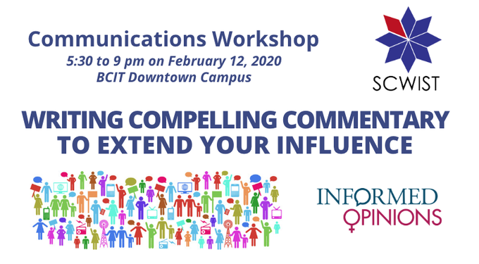 SCWIST (@scwist) on Twitter photo 📌#YVR!
If one of your 2020 goals is to improve your #SciComm skills, check out this workshop on Feb. 12th with <a href="/ShariGraydon/">Shari Graydon</a> from <a href="/InformedOps/">Informed Opinions</a>
Gain tools to write short-form commentary for newspaper op-eds, blogs, newsletters and more!
Register here👇🏽
bit.ly/36Fe4Go 📌#YVR!
If one of your 2020 goals is to improve your #SciComm skills, check out this workshop on Feb. 12th with <a href="/ShariGraydon/">Shari Graydon</a> from <a href="/InformedOps/">Informed Opinions</a>
Gain tools to write short-form commentary for newspaper op-eds, blogs, newsletters and more!
Register here👇🏽
bit.ly/36Fe4Go