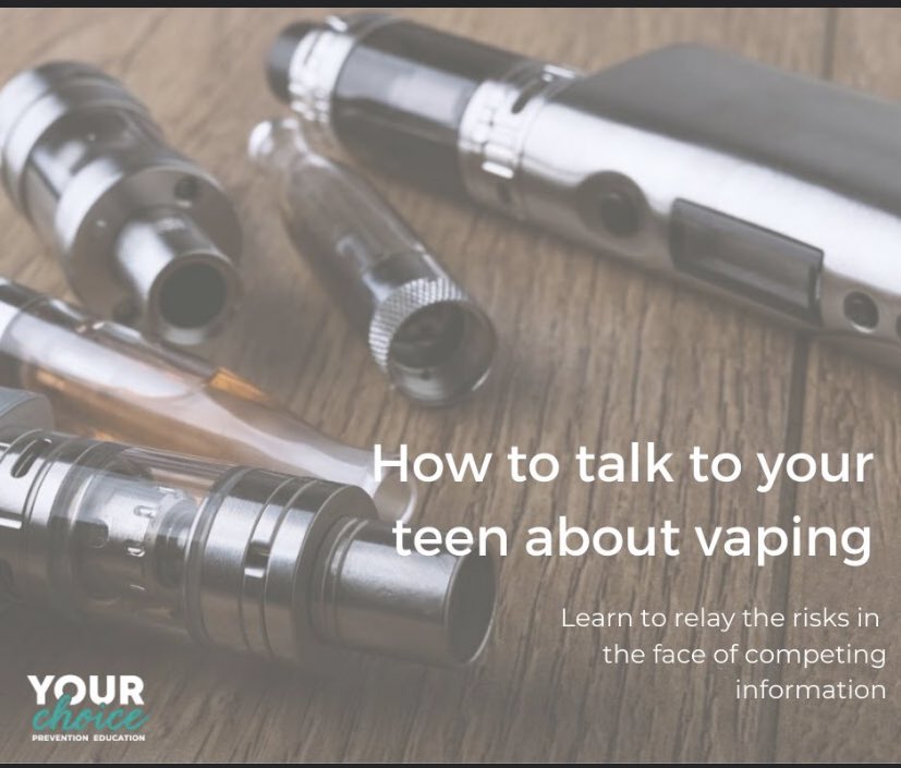 yourchoice_live's tweet photo. How can I talk to my teen about the consequences of vaping when my teen can hop on the Internet and find an article that debunks what I say? In this post, we’re going to tackle competing information on vaping. 

https://t.co/KgyZc76Bxe https://t.co/hXsUbjpFUz